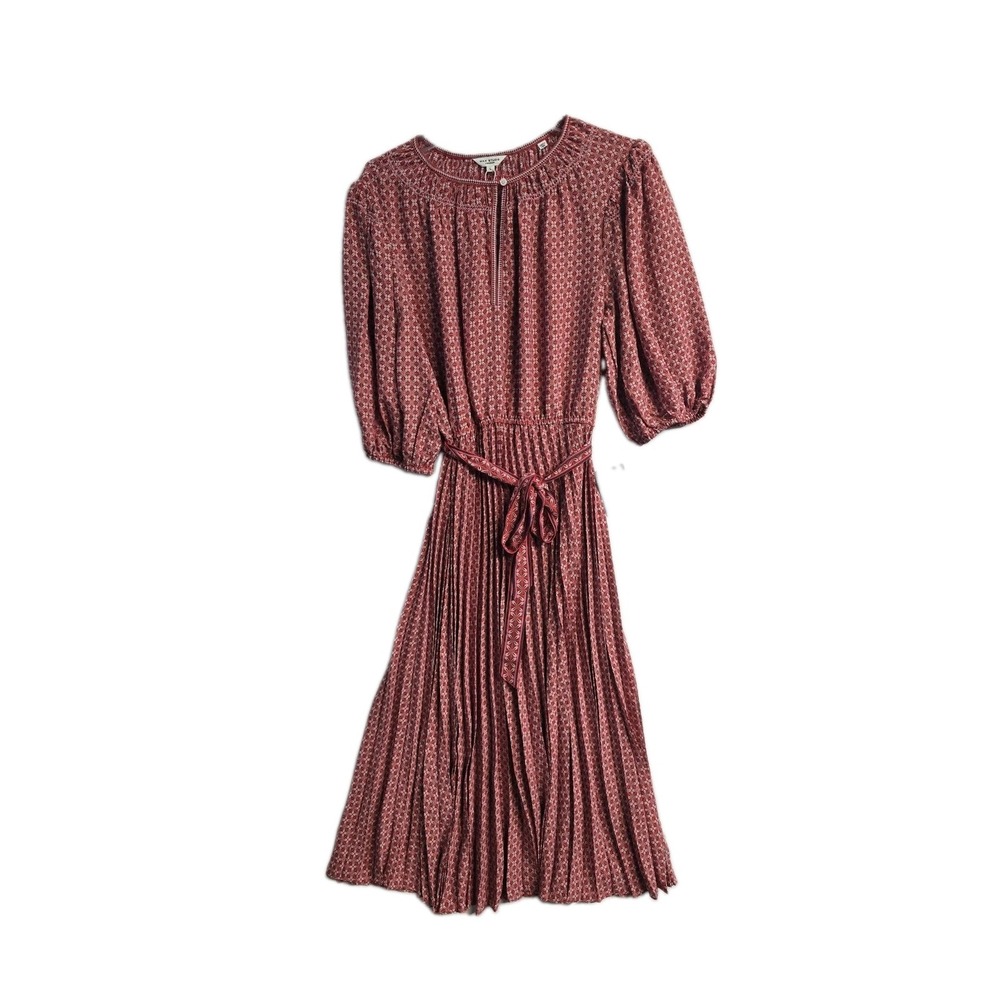 Floral Pleated Crepe Midi DressMAX STUDIO Large NWT RED